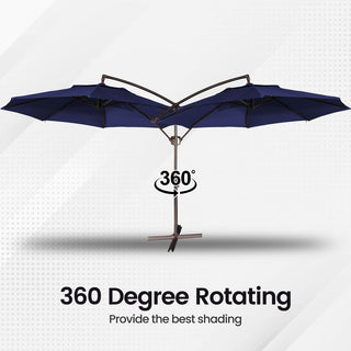 11 FT Steel Pole Solar LED Offset Patio Umbrella with 360° Rotation & Easy Crank – Outdoor Hanging Cantilever Umbrella for Patio & Garden