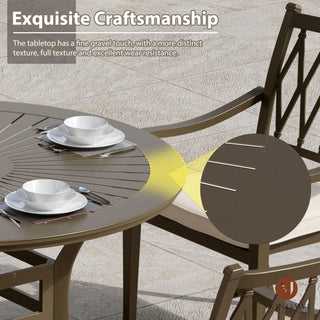 5-Piece Outdoor Patio Dining Set, Cast Aluminum 48" Round Table with Umbrella Hole and 4 Upholstered Chairs