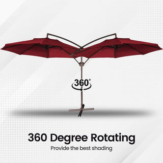 11 FT Steel Pole Solar LED Offset Patio Umbrella with 360° Rotation & Easy Crank – Outdoor Hanging Cantilever Umbrella for Patio & Garden