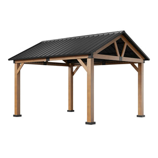 13X11 FT Patio Gable Roof Hardtop Gazebo Aluminium Frame Galvanized Steel Top