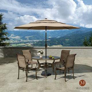 5-Piece Cast Aluminum Patio Dining Set with 4 Textilene Chairs  + 48-Inch Round Table with Umbrella Hole - Weather-Resistant Outdoor Set