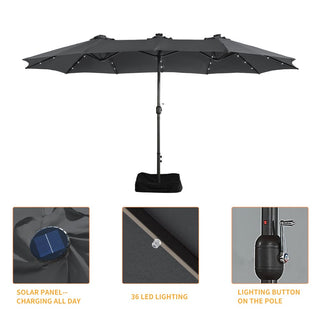 15FT Rectangular Outdoor Umbrella with LED Lights & Base – Day-to-Night Patio Shade for Backyard & Garden