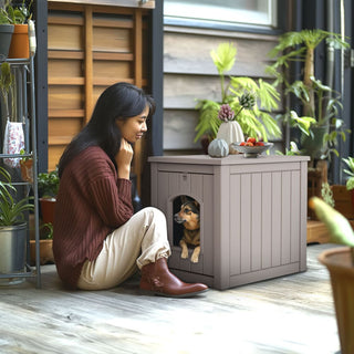 Dog House for Small to Large Sized Dogs, Outdoor and Indoor Doghouse with Durable Weatherproof Resin, Multi-Functional Pet House(Black, Medium)