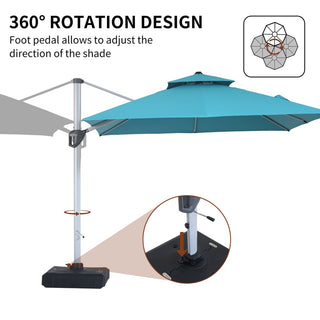 10 Ft Square Aluminum 360° Cantilever Patio Umbrella with Cover – Outdoor Yard Market Shade