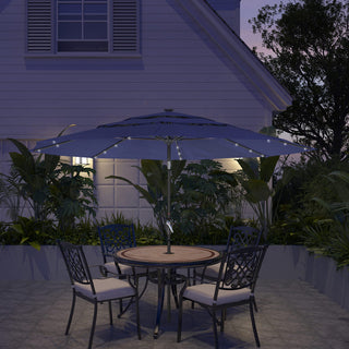 10FT 3-Tier Solar LED Patio Umbrella with Tilt & Crank, Aluminum Market Umbrella for Backyard, Deck & Garden