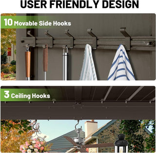 9x10FT Grill Gazebo Hardtop, Metal BBQ Gazebo with Storage Shelves and Expansion Platform, Heavy Duty Grill Canopy with Sloped Roof for Patio