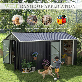 10x12 FT Outdoor Metal Storage Shed, Large Garden Shed with Sturdy Frame & Lockable Door, Weather-Resistant Tool Storage Shed for Backyard, Dark Gray/Brown