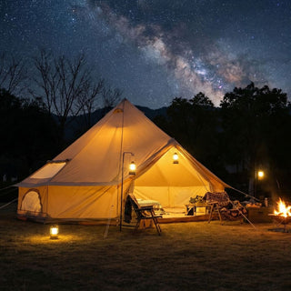 13.1FT 4-Season Bell Tent, Waterproof Canvas Glamping Yurt with Stove Jack, Green/Beige Family Camping Tent for 6-8 Persons Outdoor Camping & Parties