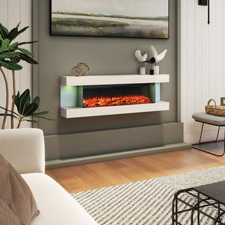 32"/50"/60"/72" Wall-Mounted Electric Fireplace with Suspended LED Lighting, Modern Indoor Fireplace for Living Room