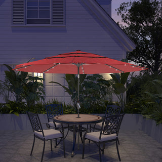 10FT 3-Tier Solar LED Patio Umbrella with Tilt & Crank, Aluminum Market Umbrella for Backyard, Deck & Garden