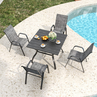4-Piece Outdoor Patio Dining Chairs Set, Ergonomic Wide Seats with Lumbar Support, Waterproof Teslin Fabric & Rust-Resistant Metal Frame, 350 lbs Capacity