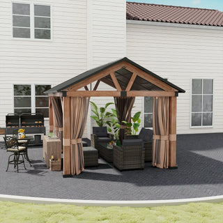 13X11 FT Patio Gable Roof Hardtop Gazebo Aluminium Frame Galvanized Steel Top