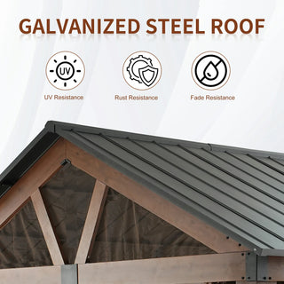 13X11 FT Patio Gable Roof Hardtop Gazebo Aluminium Frame Galvanized Steel Top