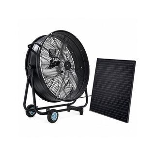 24"/30" Wheeled Solar Ventilation Fan with 140W Adjustable Monocrystalline Panel, 130W DC Brushless Motor & 3-Speed Remote for Warehouse & Workshop