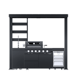 97-Inch 4-Burner 72000 BTU Outdoor Kitchen Island Grill | Stainless Steel BBQ with Wine Cooler, Rotisserie & Storage