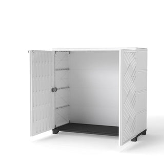 75 Gal. Diamond-Pattern Resin Outdoor Storage Cabinet, Patio & Garden Storage Organizer – White/Black
