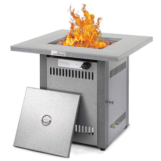 50,000 BTU Outdoor Propane Fire Pit Table, ETL Certified Gas Fire Pit with Side Door, Wood-Look Tabletop & X-Shaped Base