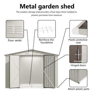 10x8 FT White Aluminum Garden Shed with Foundation, Outdoor Storage Shed with Hinge Door for Backyard