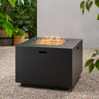 Outdoor Patio Propane Fire Pit 24'' H x 33'' W Square Iron Gas-burning Fire Pit - 50,000 BTU, Tank in side, Dark Grey/Stone Gray