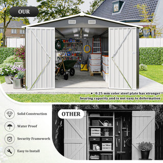 10x14 Ft Outdoor Metal Storage Shed with 3 Lockable Doors, 4 Air Vents & Sloped Roof, Heavy-Duty Garden Tool Shed for Backyard, Patio & Lawn
