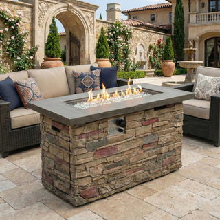 42" Propane Gas Fire Pit Table, 50000 BTU Rectangular Concrete Fire Pit for Outside Patio Deck Garden Backyard