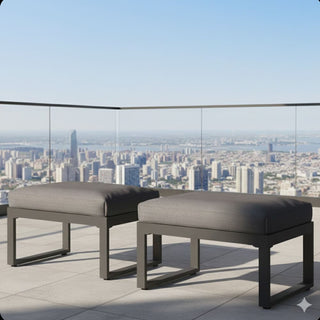Set of 2 26" All-Weather Aluminum Patio Ottomans Footrests with Thick Gray Cushions