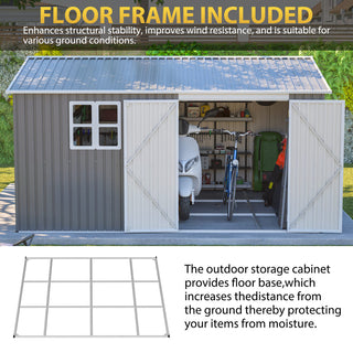 12 x 10 FT Outdoor Metal Storage Shed, Heavy-Duty Waterproof Steel Garden Tool Shed with Lockable Doors for Backyard, Patio & Lawn Storage