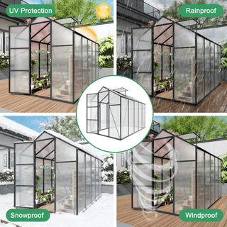 Walk-In Outdoor Polycarbonate Greenhouse with Aluminum Frame – Adjustable Vents, Lockable Door & UV Protection for Backyard