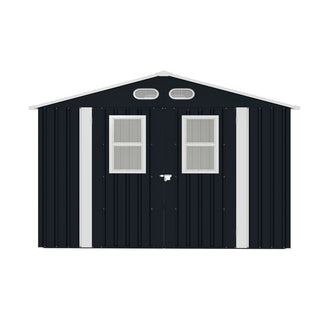 8x8 ft Outdoor Storage Shed with 4 Windows, Lockable Double Doors & Weather-Resistant Steel Frame – Garden Tool Shed