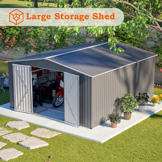 12 x 14 FT Outdoor Metal Storage Shed, Heavy-Duty Garden Tool Shed with Lockable Double Doors, Waterproof Yard Storage Building for Patio, Backyard & Lawn