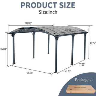 12x16 FT Arch Carport with Aluminum Frame and Polycarbonate Roof Panels, Heavy-Duty Outdoor Car Shelter for Driveway, Cars, and Trucks