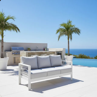 73" All-Weather Aluminum Patio Sofa, 3 Seat Outdoor Couch with Thick Cushions &  Frame