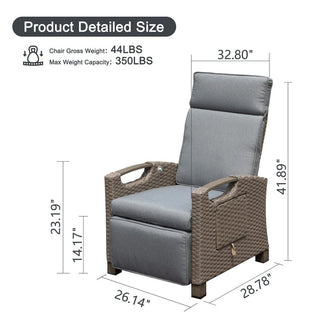 Outdoor Wicker Reclining Chair with Push-Back Backrest, Flip-Up Side Table & Thick Cushions for Patio & Backyard