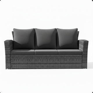 67.7" All-Weather Wicker 3-Seat Patio Sofa with Thick Blue/Biege/Gray/Black Cushions & Black Frame