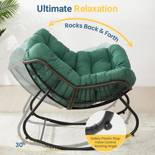 Dark Gray/Light Gray/Green Egg Rocking Chair with Ottoman, All-Weather Wicker Lounge & Cushions