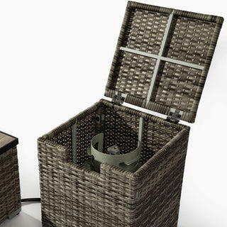 32" Propane Gas Fire Pit Table with Propane Tank Cover 2-Pieces, 50000 BTU Rectangular Steel Fire Pit with Beautiful Wicker Base for Outside Garden-Beige/Dark Gray