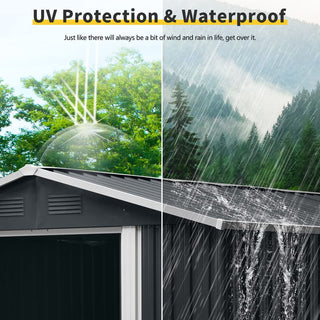 8x10FT Outdoor Metal Storage Shed with Foundation, Weather-Resistant Garden Tool House for Backyard & Patio