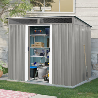 8X6 FT Outdoor Metal Storage with Lockable Sliding Doors and Transparent plate for Garden, Lawn