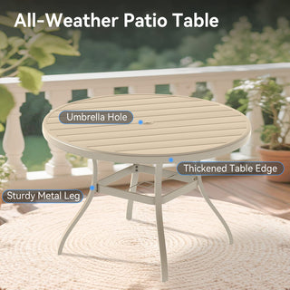 Outdoor Round Patio Dining Table for 6-7 – All-Weather Metal Table with Umbrella Hole for Deck, Lawn & Garden