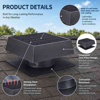 12-Inch Flush-Mount Solar Attic Exhaust Fan, 35W Dual-Power Ventilator with 1200 CFM, 3-Speed Remote & 25°C Auto Start