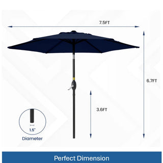7.5 Ft Black Market Umbrella with Crank Lift & Tilt. UV-Resistant Canopy for Pool, Backyard & Patio Without base