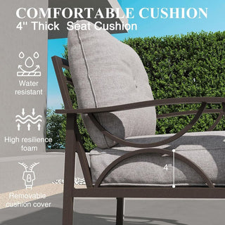 48" All-Weather Metal Loveseat 2 Seats Couch Sofa with Gray/Beige/Khaki Cushions with black Frame