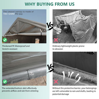 13x26 FT Heavy Duty Carport Canopy with 2 Roll-Up Doors, Side Door, Removable End Walls & Windows – Portable Garage Shelter for Outdoor Storage