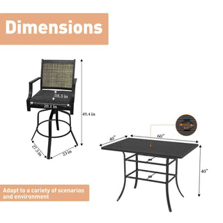 5-Piece Patio Dining Set with Teslin Swivel Chairs & Cast Aluminum Table In Black