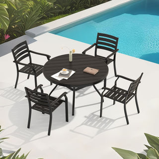 5-Piece Outdoor Patio Dining Set with 4 Stackable Metal Chairs & 40.6" Round Table for Lawn, Garden & Backyard
