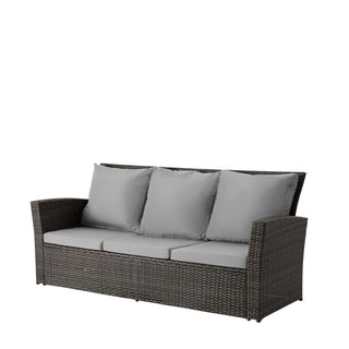 67.7" All-Weather Wicker 3-Seat Patio Sofa with Thick Blue/Biege/Gray/Black Cushions & Black Frame