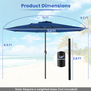 12 FT Patio Umbrella with Crank Handle & 8 Sturdy Ribs – Durable Outdoor Market Umbrella for Patio, Garden & Backyard