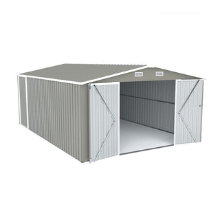 10x14 Ft Outdoor Metal Storage Shed with 3 Lockable Doors, 4 Air Vents & Sloped Roof, Heavy-Duty Utility Garden Tool Shed with Reinforced Frame