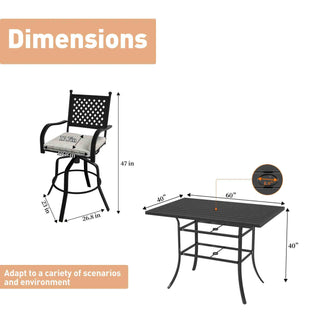 5-Piece Cast Aluminum Patio Dining Set with Swivel Chairs & Table – Black Finish for Outdoor Gatherings