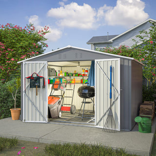 10X8 FT Metal Outdoor Storage Shed with Metal Foundation & Lockable Doors – Garden Tool Shed